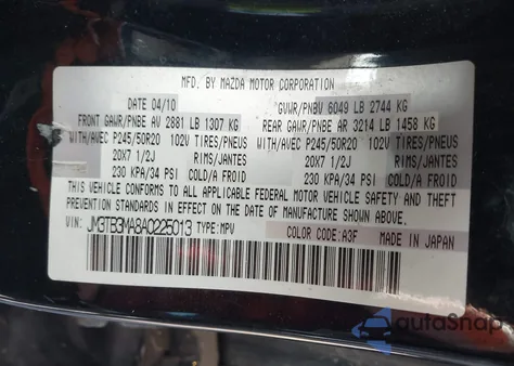 2010 Mazda Cx-9 Grand Touring z USA, uszkodzony, nr VIN JM3TB3MA8A0225013